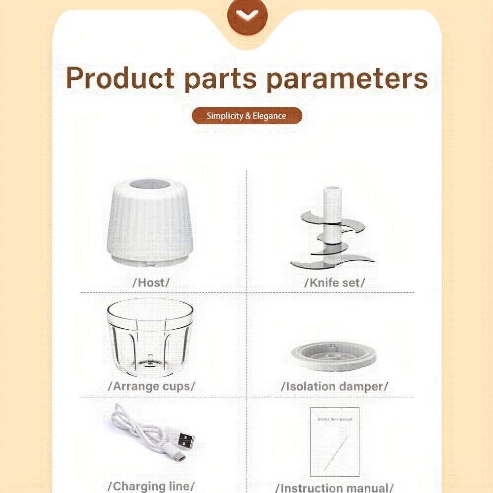   400ml mini electric food chopper with 6   blades portable usb rechargeable garlic cutter vegetable chopper multi   and meat grinder for chopping onions peppers celery ginger carrots kitchen essential tool vegetable chopper modern kitchen tool durable plastic Product details 9