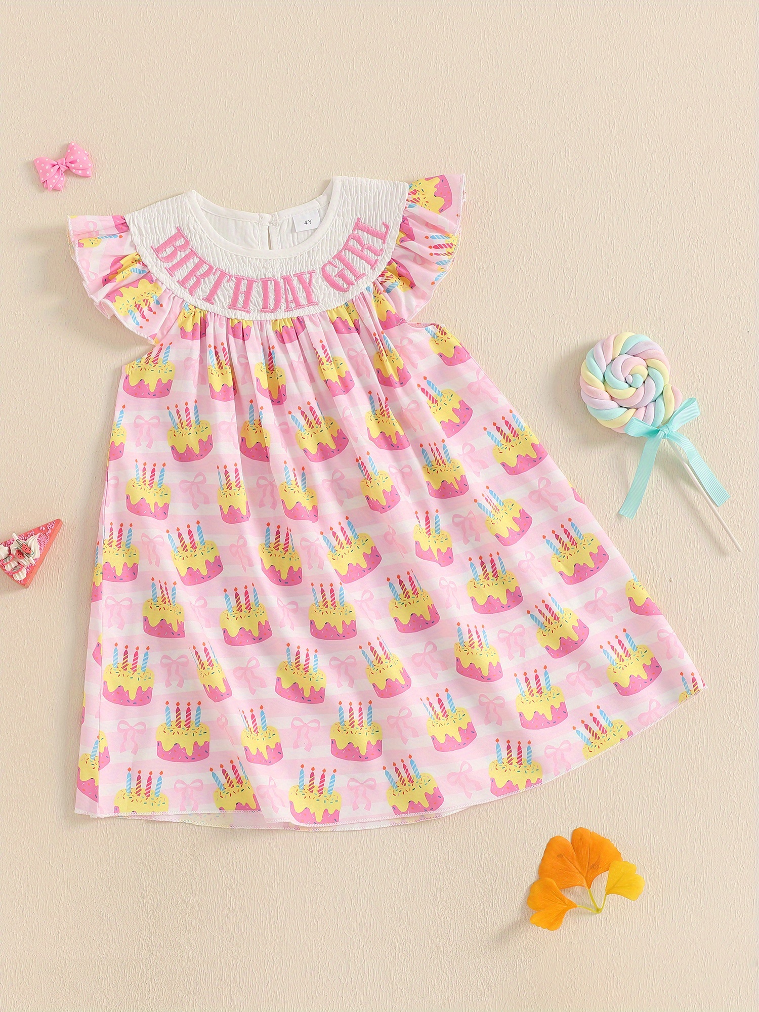 baby girl birthday dress ruffle sleeve cake print letter - Temu