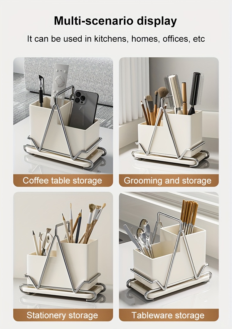1pc cream white stainless steel utensil holder with   multifunctional kitchen countertop organizer for cooking utensils knives spoons and forks dining room accessory triangular design metal utensil holder kitchen utensils Product details 3