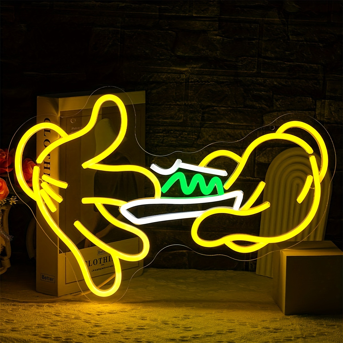 

Neon Glove Sign With Green Leaf Detail - Plastic Wall Hanging Light, Non-dimmable Yellow Illumination, Switch Controlled, Usb Powered, Fixed Color, Multipurpose Home & Business Decor