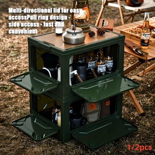 1 2pcs durable abs folding table with storage function wooden lid versatile for outdoor use outdoor party and long travel