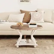 Round Farmhouse Circle Coffee Table With Handmade Finish, Wood Tray Top Rustic Coffee Table, Accent Table With Storage