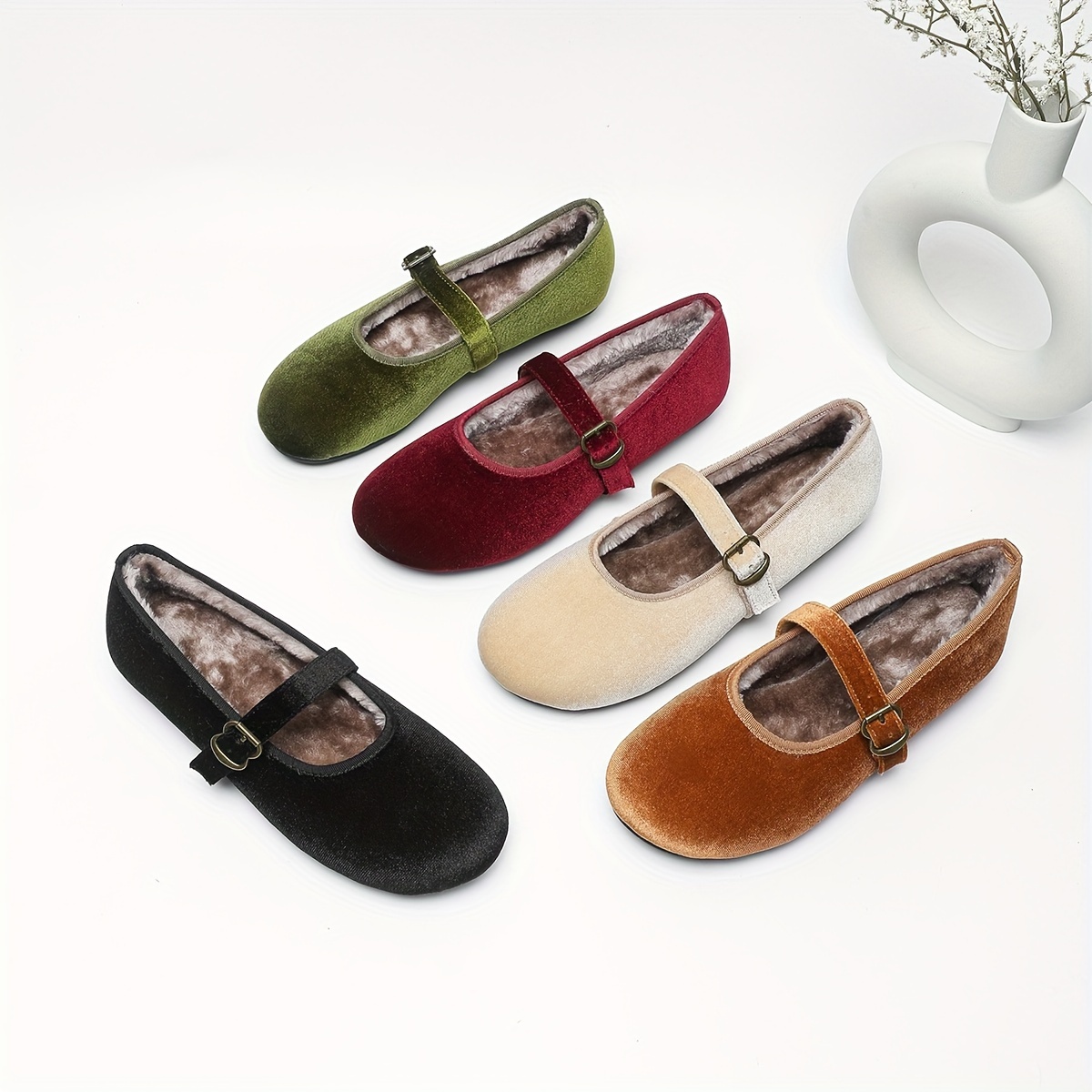 

Slipon Ease| -lined Flats For Women - Vintage Style, Slip-on, Round Toe, Soft Burgundy, Green, , Black | Warm Fuzzy Winter Shoes, Sizes 5