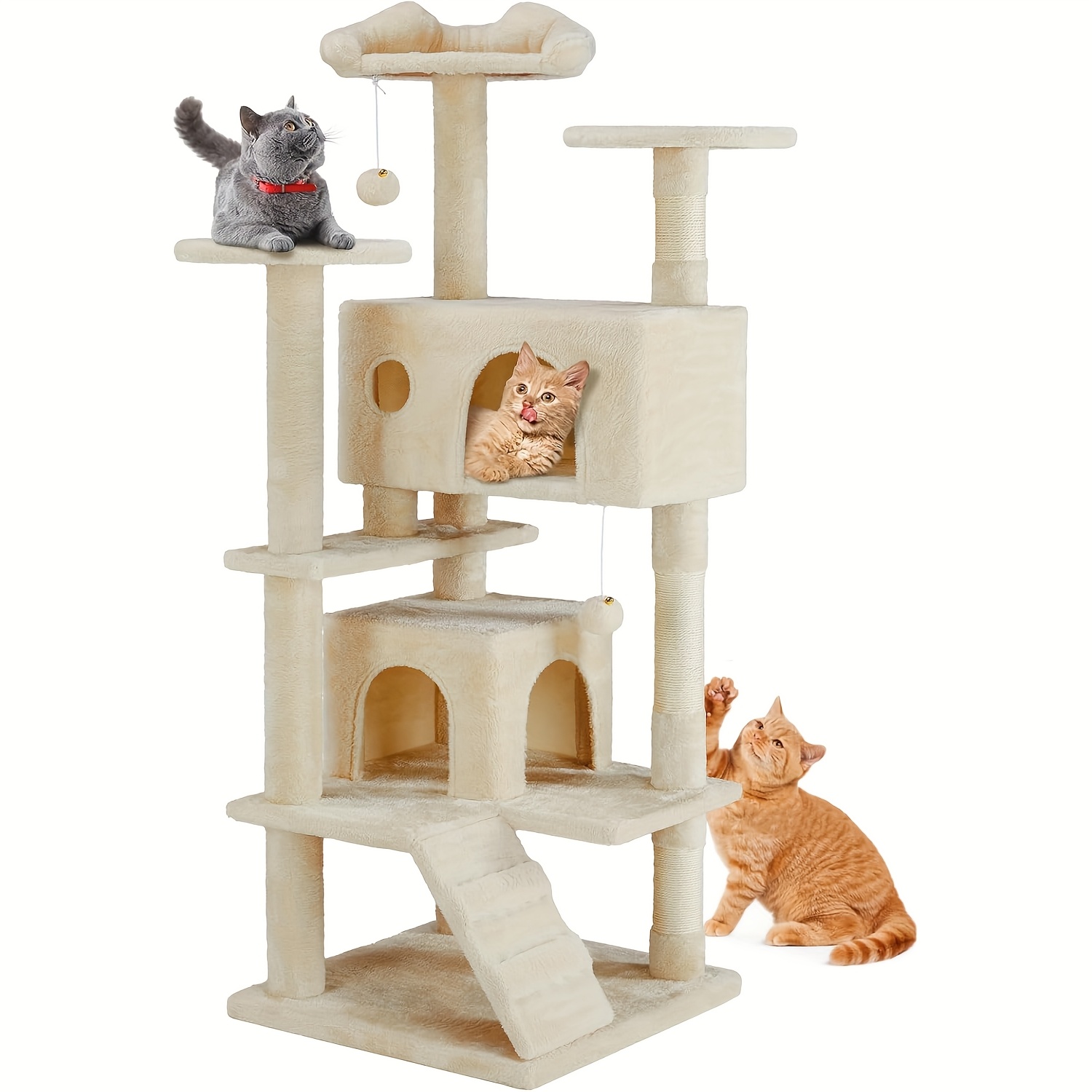 

Extra-tall 53" Cat Tree With Scratching Posts, Hanging Balls & Cozy Condo - Sisal Material, Easy , Multiple Colors