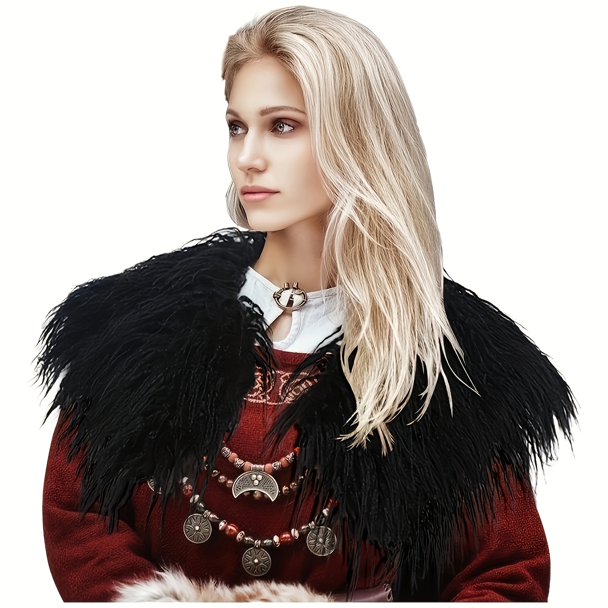 Image of 1pc Artificial Plush Furry Shawl Vintage Collar Cosplay Stage Props Renaissance Medieval Festival Decorations Autumn And Cold Protection Shawl