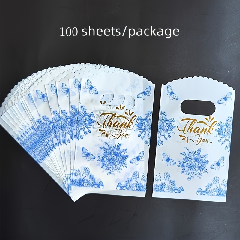 100pcs Per Bag, Blue Print Packaging Bag, Suitable For Gift Packaging, Festival Party Gift Packaging Bag, Blue Theme