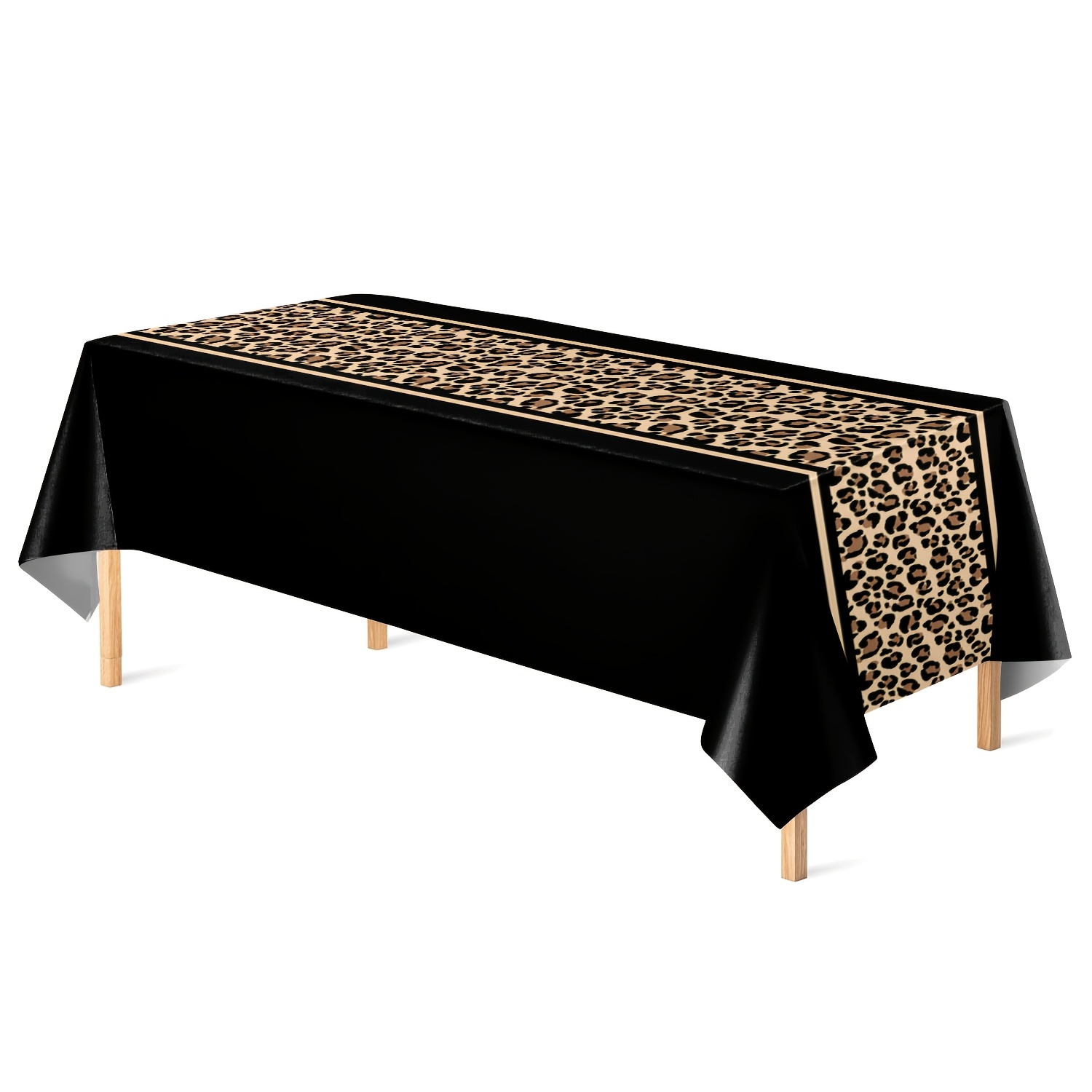 TEMU Nappe jetable en plastique 1 pièce avec une base noire et une bordure à imprimé léopard , stylée et unique, convient pour les fêtes sur le thème