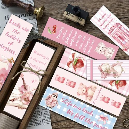photo de l'article 30pcs marque-pages thème rose petites cartes décoratives livres cartes décoratives étiquettes de lecture