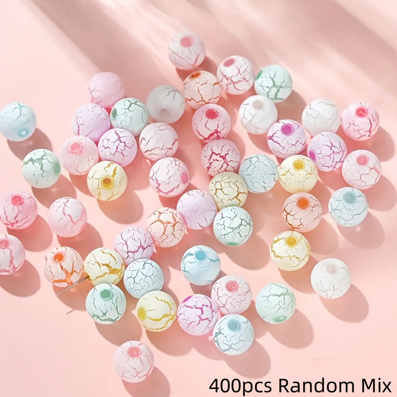 TEMU 400pcs Perles acryliques craquelées neuves de 8mm - Couleurs pastel (rose, bleu, vert, orange) pour la fabrication de bijoux DIY, bracelets, et