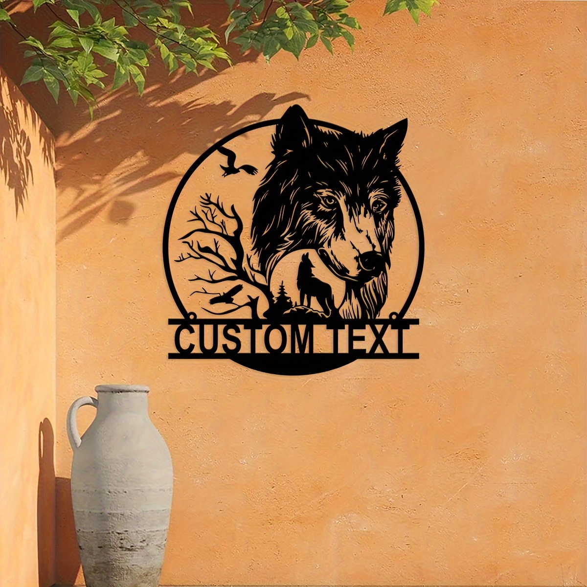 

Personalized Vintage Wolf Metal Wall Art Plaque - Customizable Text, Tree And Wolf Silhouette Design, Metal Hanging Decor Sign For Home, Office, Gift - No Electricity Needed, Multipurpose Use.