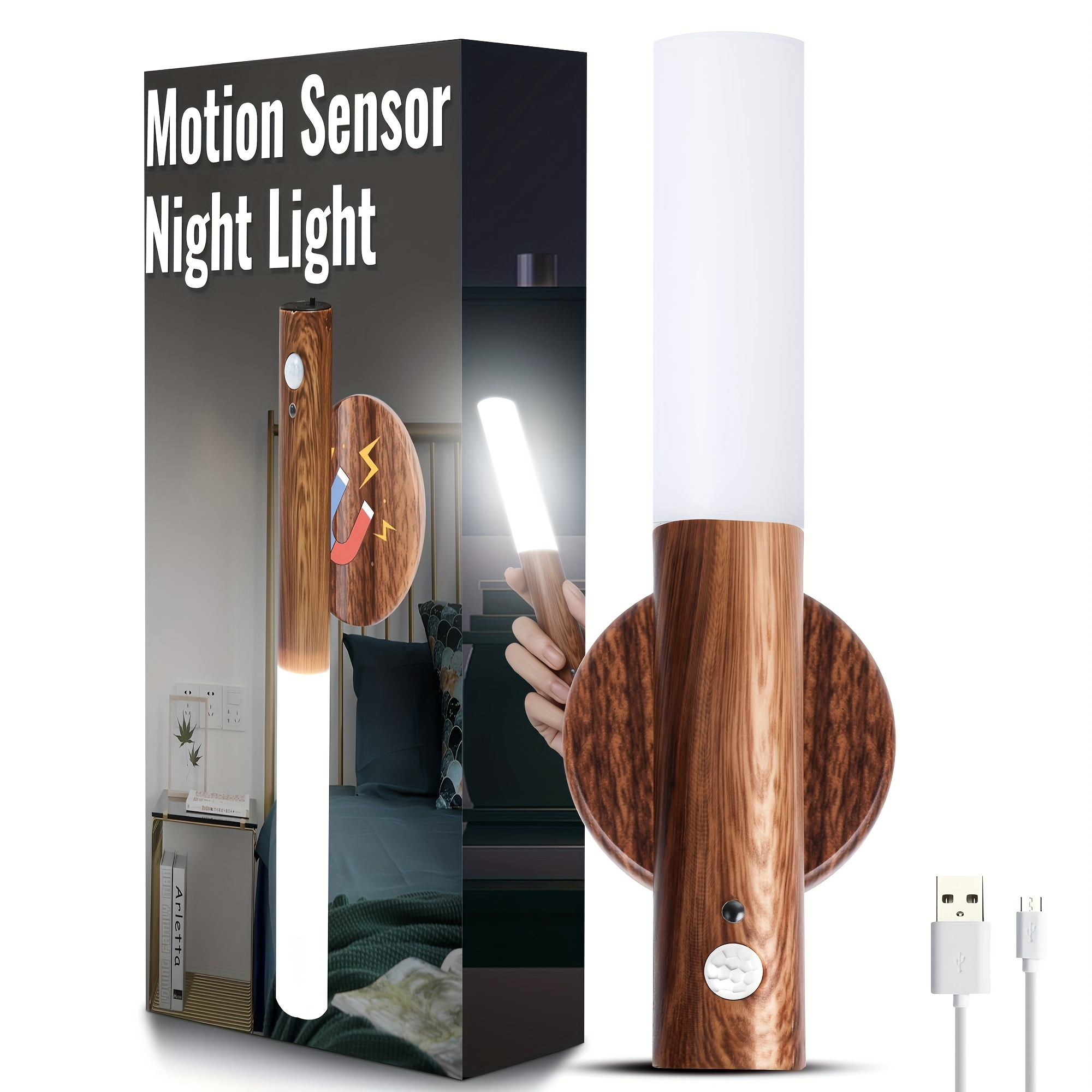  Haokaini Luz LED de armario con sensor de movimiento, luz LED  recargable por USB, magnética, inducción de cuerpo humano, luz nocturna de  nogal para armario : Herramientas y Mejoras del Hogar