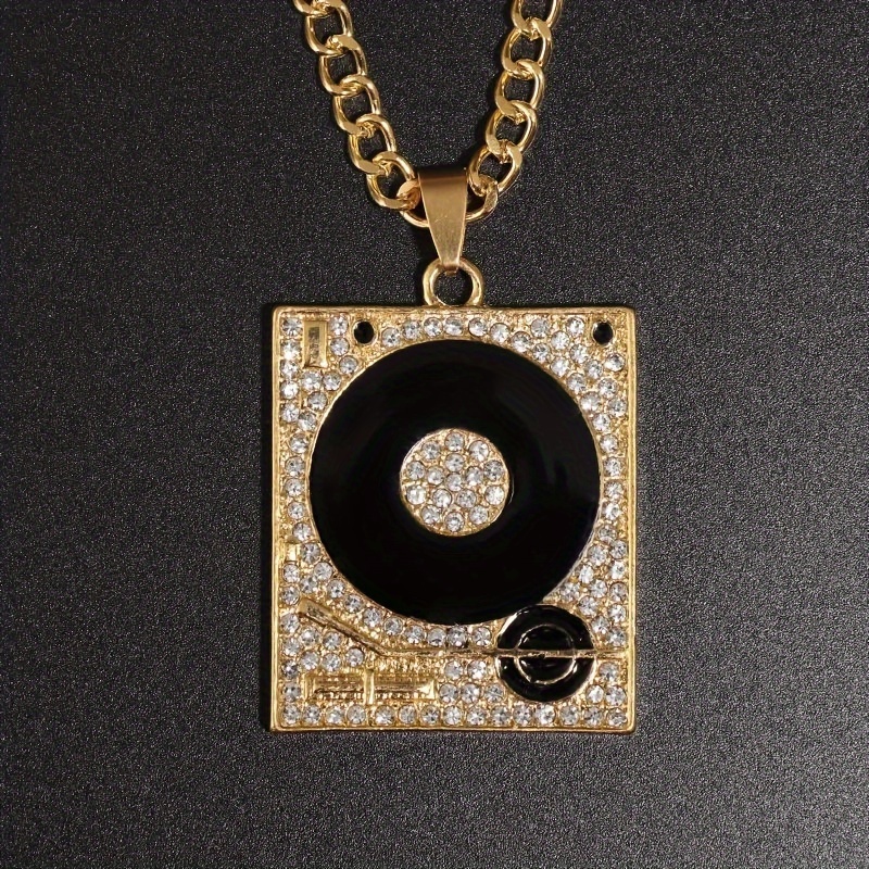 Image of Hip Hop Ice Out Zirconia Gramophone Pendant Record Player Necklace For Men And Rap Jewelry Gifts