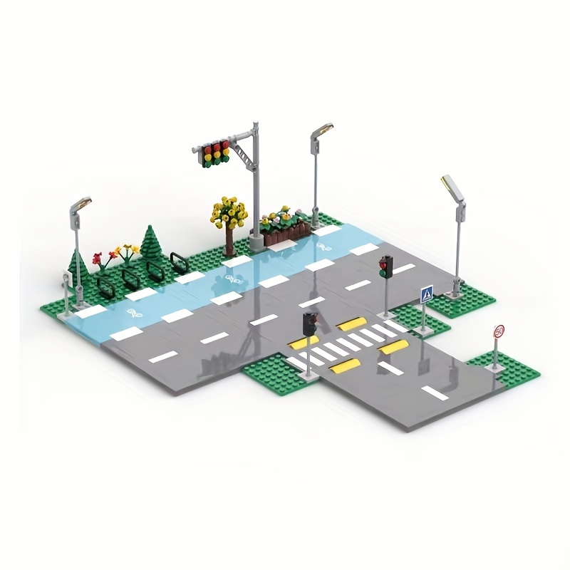 Assemble Building Blocks, Urban Transportation System With Traffic Lights,  Telephone Booths, And Road Facilities