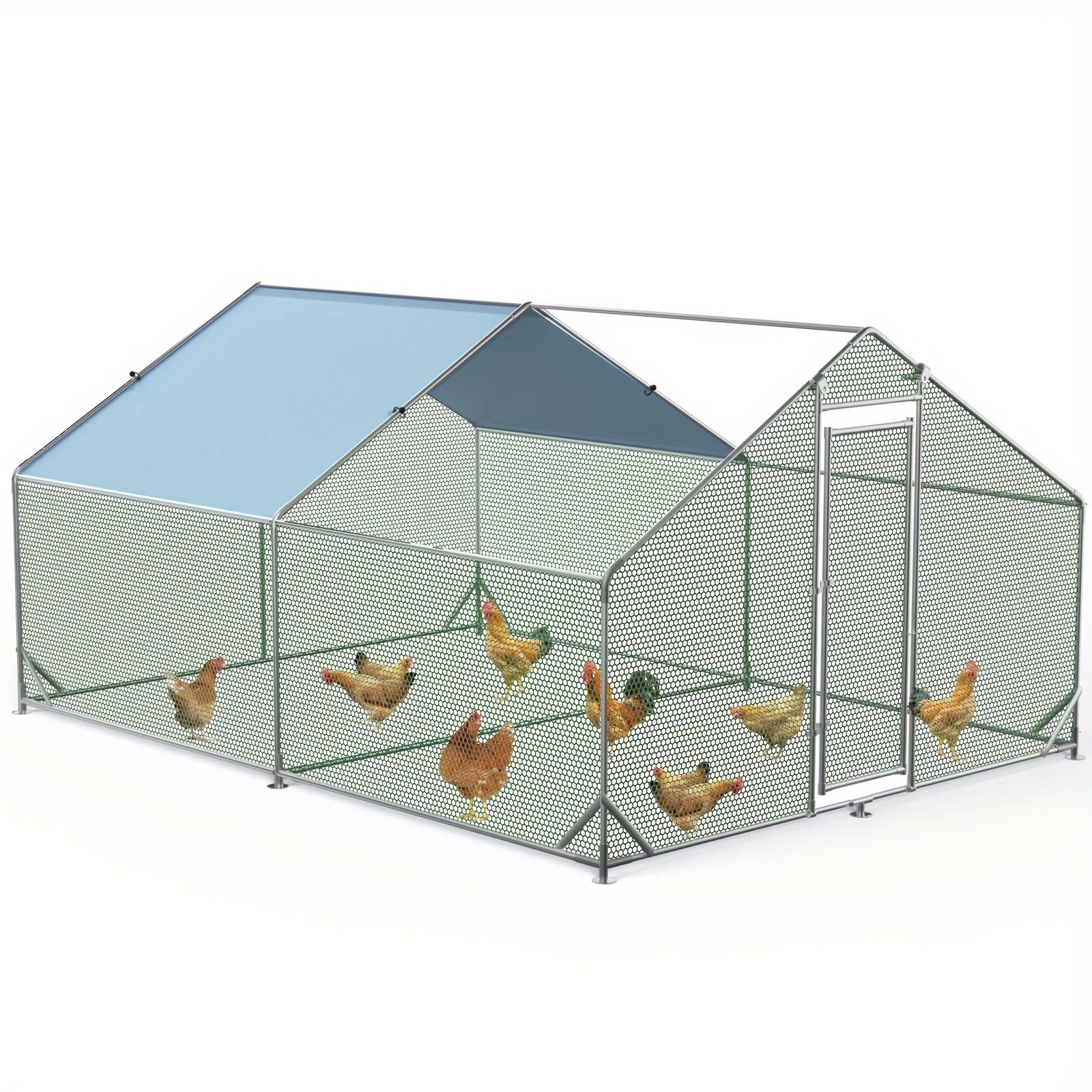 Large Metal Chicken Coop, Outdoor Walk-in, Heavy-duty, With Reinforced Three-support , Lid, And Roof, Silvery