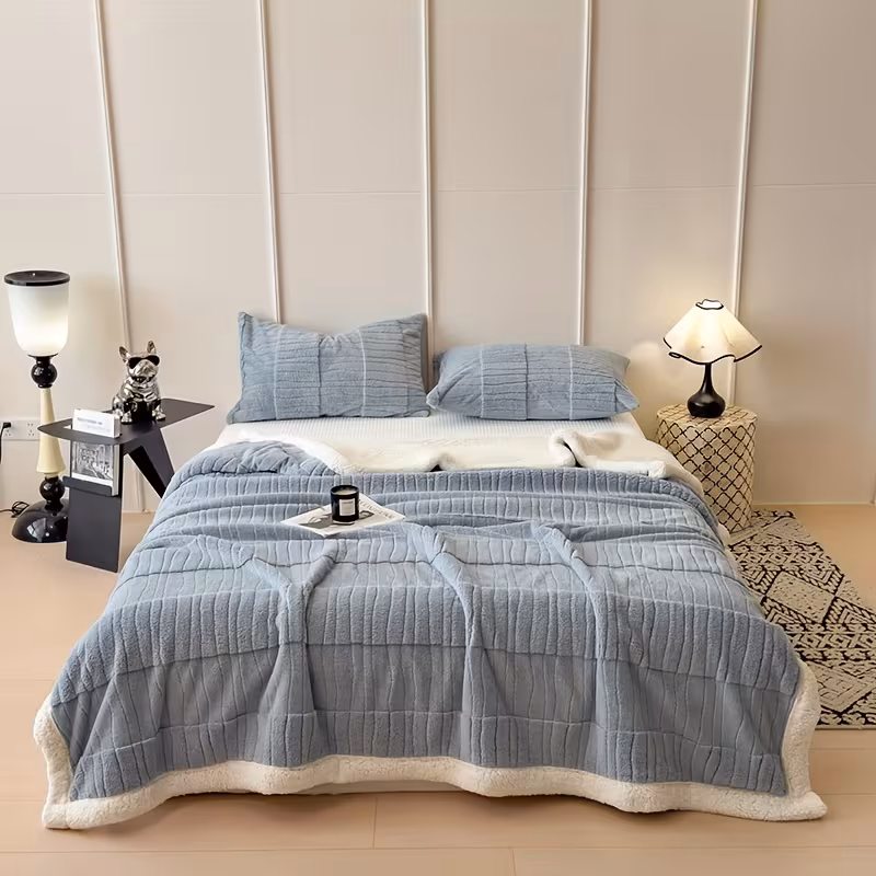 1pc luxury fleece thick double layer blanket plush winter bedspread machine washable cozy throw for bed sofa outdoor decor in brown navy burgundy dark green light green pink Product details 16
