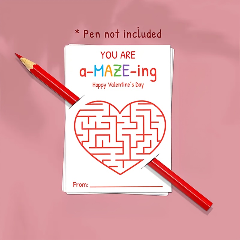 

Valentine's Day 15 Card Set With Pen Holder Label - Puzzle For All , Ideal Classroom Gift