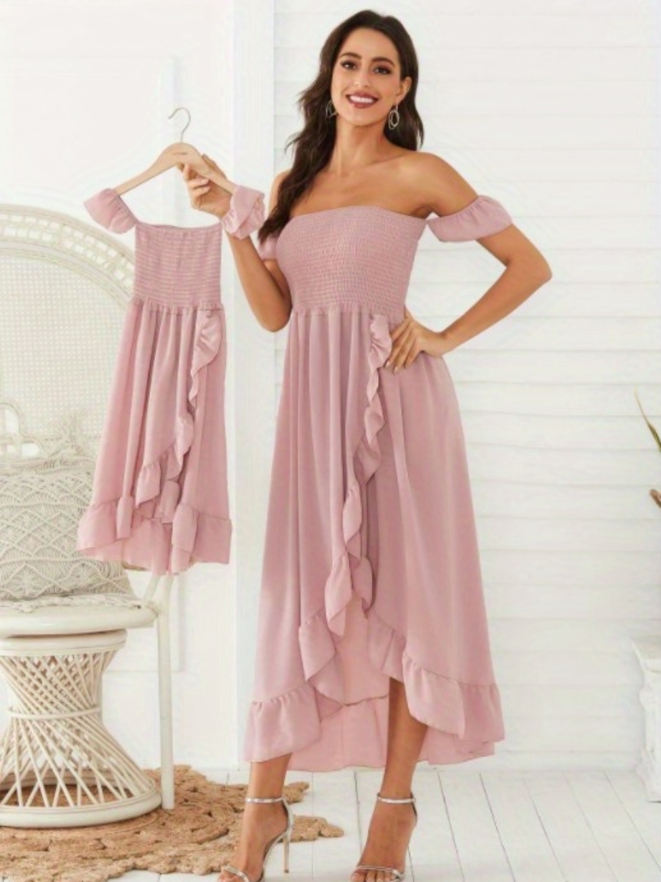 women summer off shoulder mini dress cold shoulder ruffle ruffle a-line flowy  short dress - women's clothing - Temu