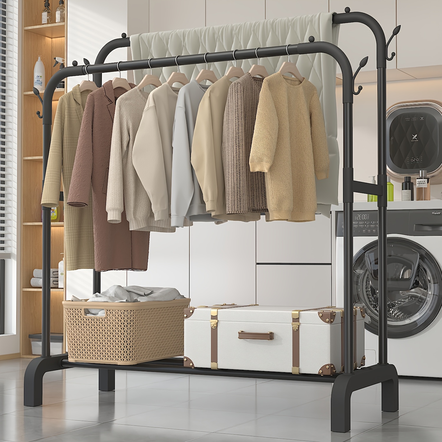 popular   stainless steel multi functional wardrobe clothes rack space saving design easy assembly with shelves and hooks portable clothing rack for balcony dorm bedroom Product details 19