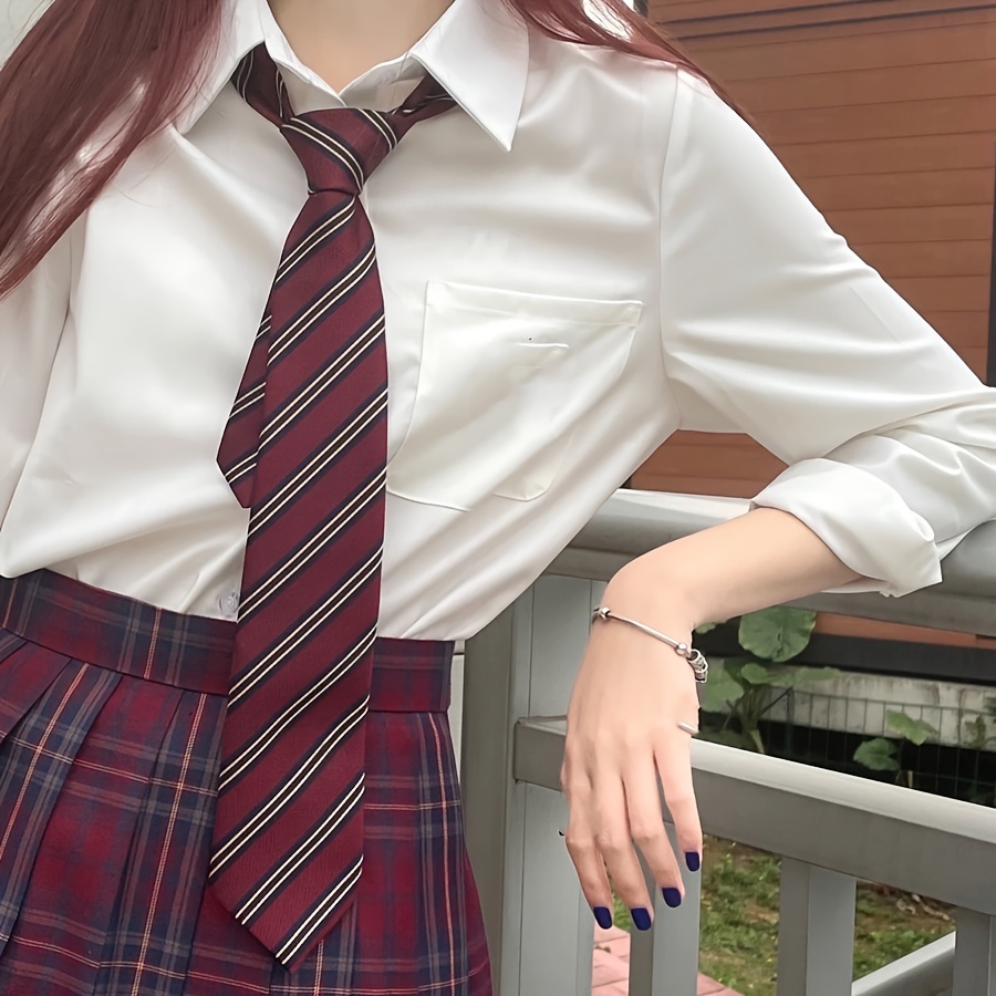 TEMU 1pc Women's Burgundy Striped Hand-tied Tie Suitable For Daily Use And Party With Shirts