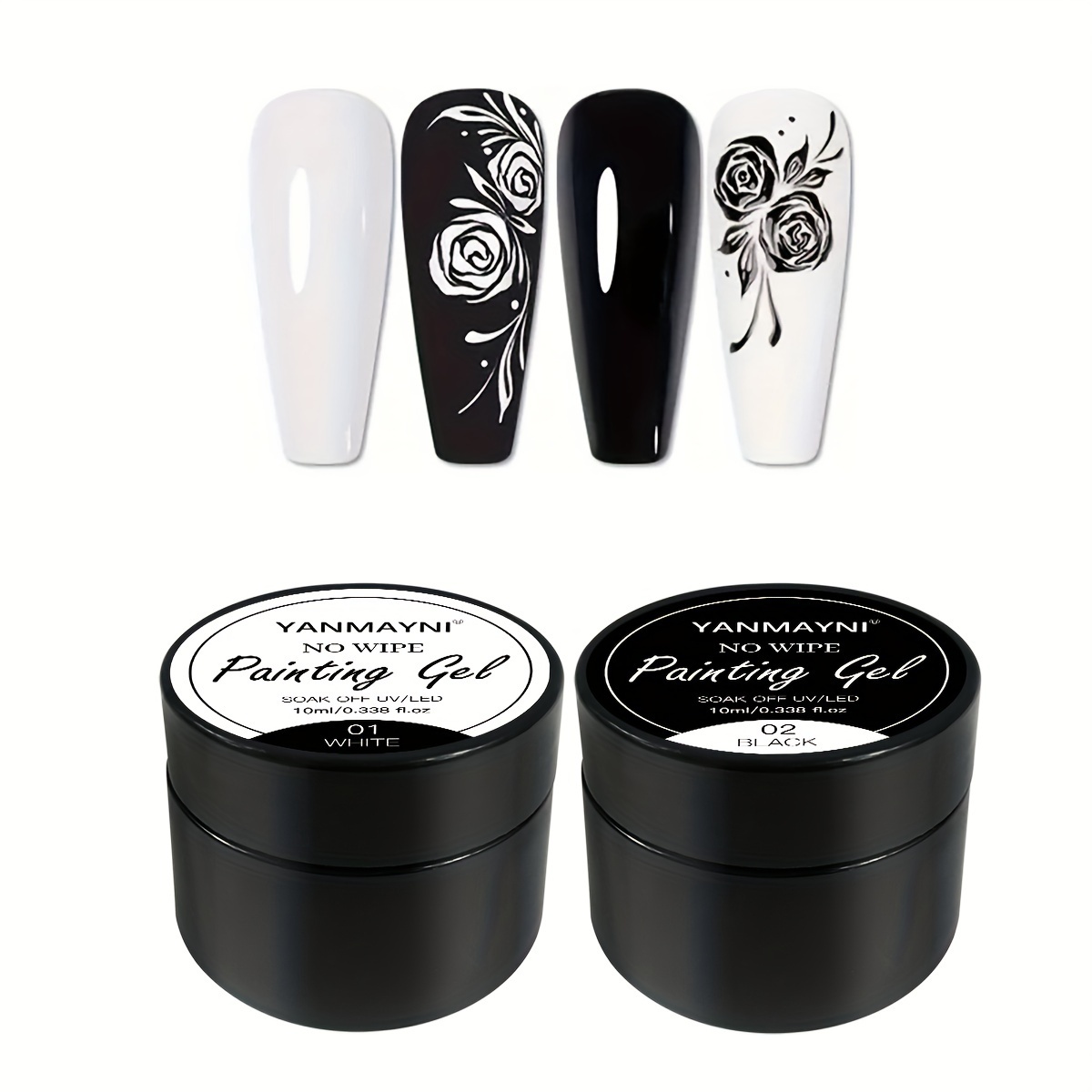 Image of 2pcs 10ml White And Black Gel Paint For Nails Art, No Wipe Painting Gel Polish For French Tip Tool Design For Diy Gel Nail Art