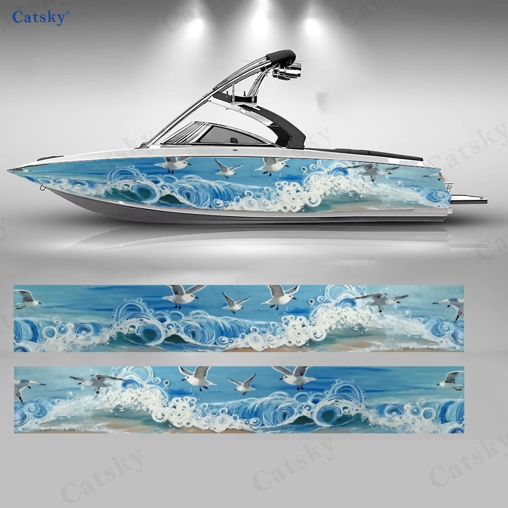 2pcs non nautical boat wrap with   waves and   marine suitable for yachts fishing boats sailboats   and stick application durable sea vessel decoration