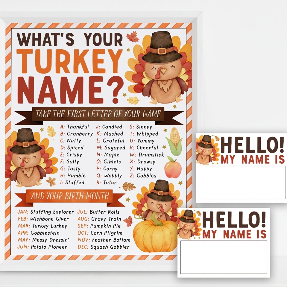 TEMU 31pcs Thanksgiving Party Games Cards, What's Your Turkey Name Game Fall Party Supplies With Stickers, Icebreaker Game For Activities Family