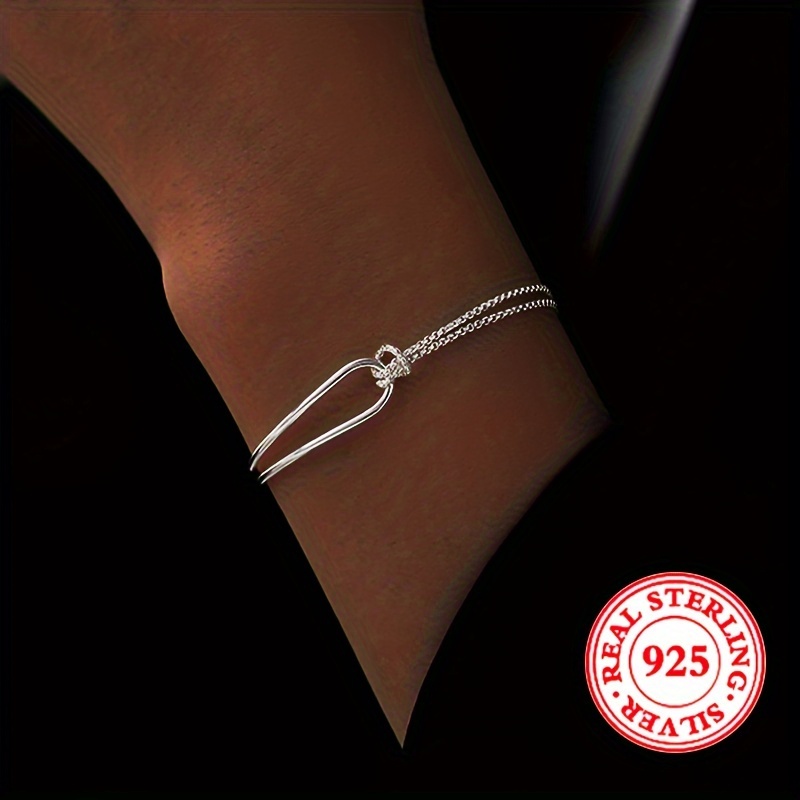

S925 Sterling Silver Geometric Arc Line Twist Design Bracelet Splicing Double Knot Bracelet Hand Jewelry 4.3g/0.151oz