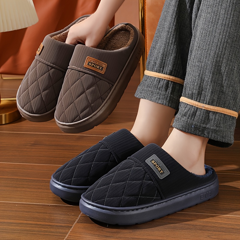 Men'S Winter Slippers - Thick Cushioned Sole Indoor/Outdoor House Shoes with Non-Slip EVA Outsole, Slip-On Warm Footwear for Cold Floors, Soft Fabric Lining - Available in Black, Brown, Navy, Gray - Ideal for Home, Office, Travel - Durable Winter Footwear for Big & Tall Men, Plush Interior Design, Durable Traction Sole, Men Slipper For Men, Slipper For Men, Slipper Men, Men Slipper, House Slipper For Men, Shoe For Men, Hausschuhe Herren