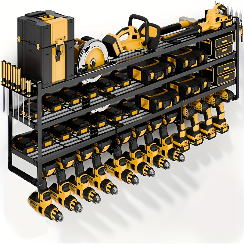 Temu – TEMU Sturdy Wall-mounted Organizer For Power Tools, Featuring A 4-tier Design That To 12 Drills. Ideal For Garage Storage And Workshop Organization,