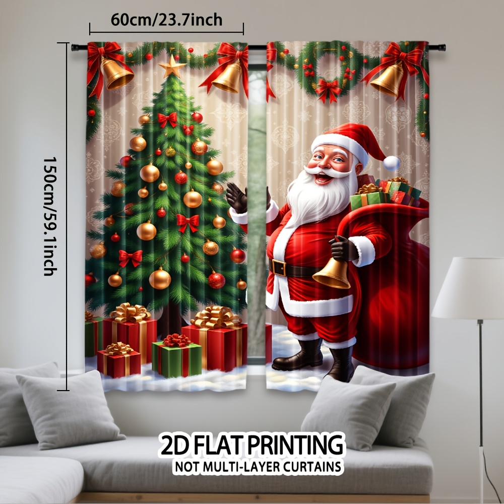 TEMU 2D Plat - Ensemble de rideaux lavables en polyester 2D Plat avec un imprimé de sapin de Noël, parfait pour la décoration de dans , de bain ou .