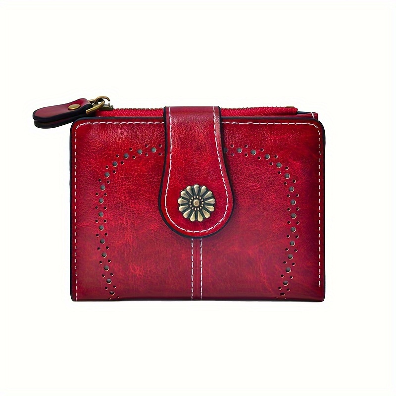Explosions Women's Faux Leather Wallet Retro Short Zipper Bag Hollow Multi-functional Multi-card Wallet