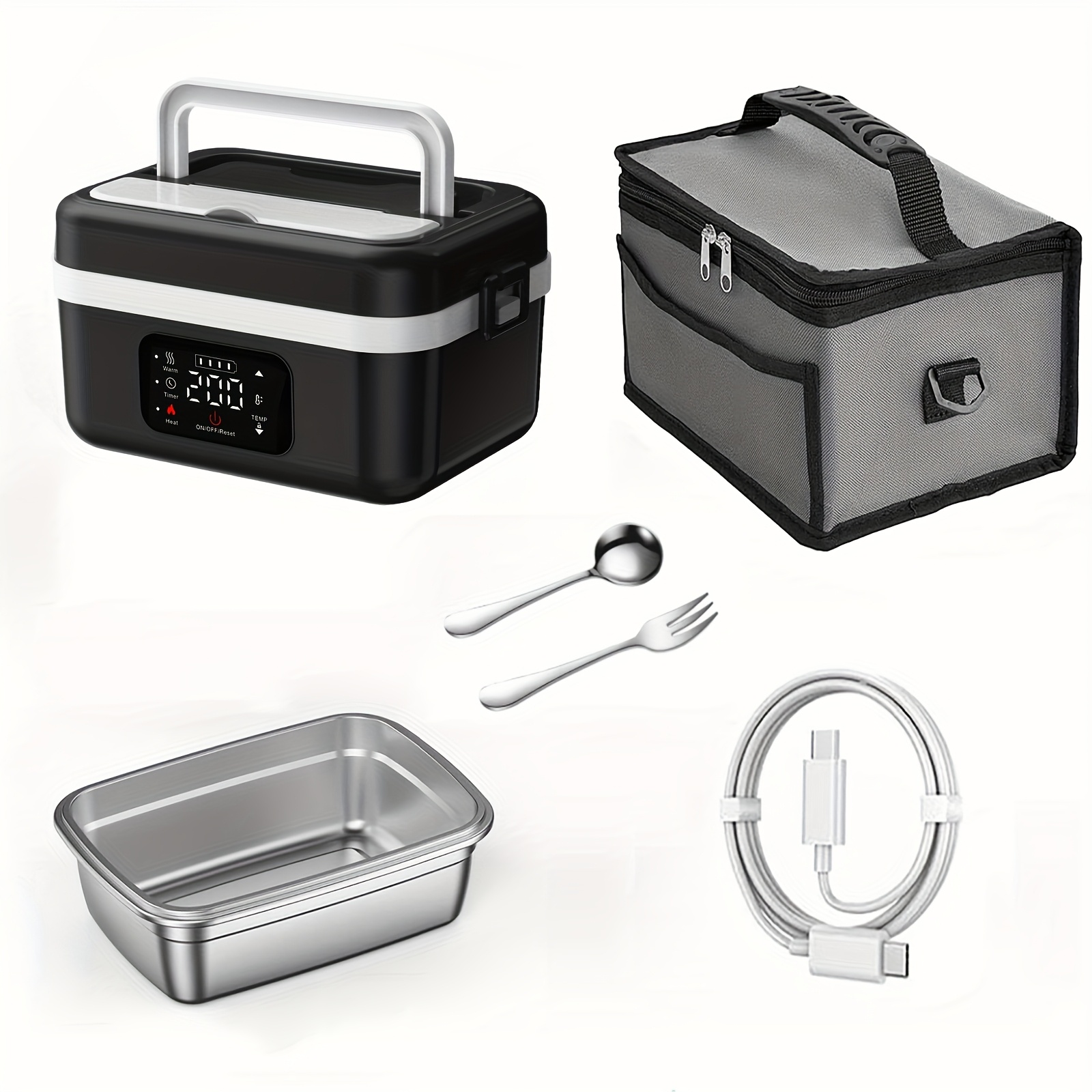 TEMU Portable Lunch Box With Thermal Insulation - Features An 8000mah Battery And 60w Heating , Made Of 33.81oz Stainless Steel. It Can Serve As A
