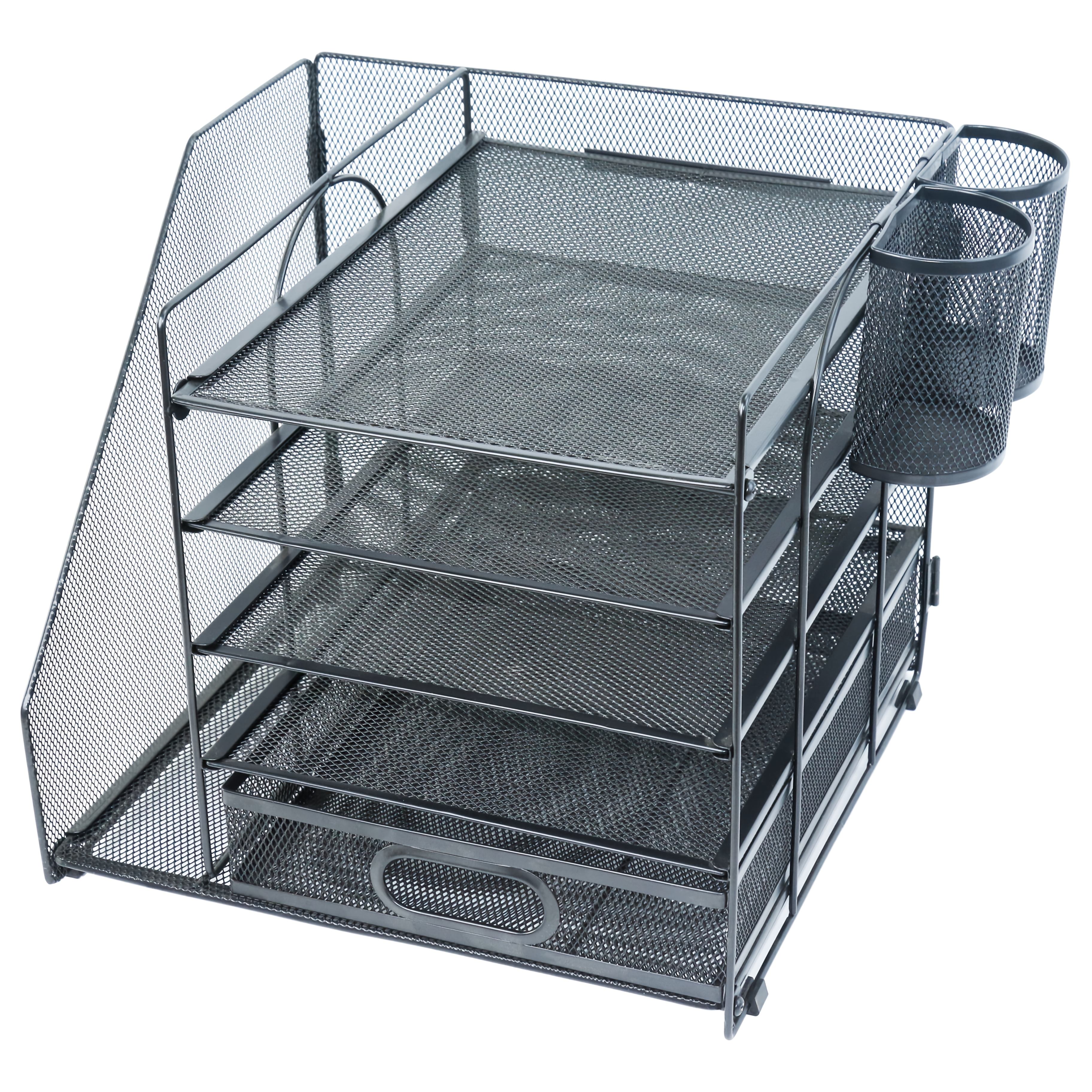 TEMU 5-layer Metal Mesh Desk Organizer With Drawer And 2 Pen Holders Magazine And Newspaper Rack, Desk & Drawer Organizer For Home Storage