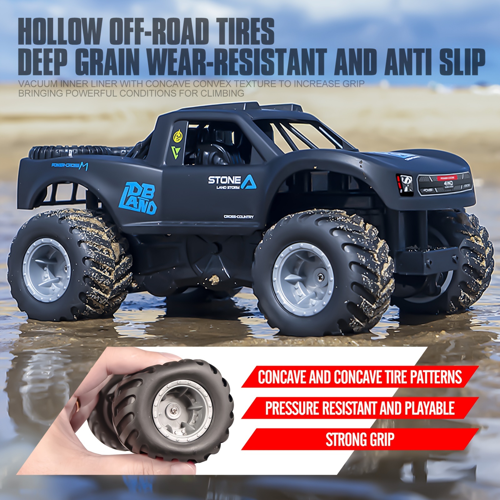 Two Batteries Amphibious RC Off-road Vehicle - Four-wheel Drive High Horsepower Drift 360 Degree Stunt Big Tire Remote Control Climbing Car Rally Racing Car - For Boys Aged 6-12 - Perfect Christmas Gift