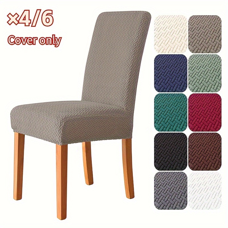 

4/6pcs Solid Color Jacquard Dining Chair Cover High Back Banquet Chair Cover Anti-fouling Removable Classic Seat Protection Cover Suitable For Banquet