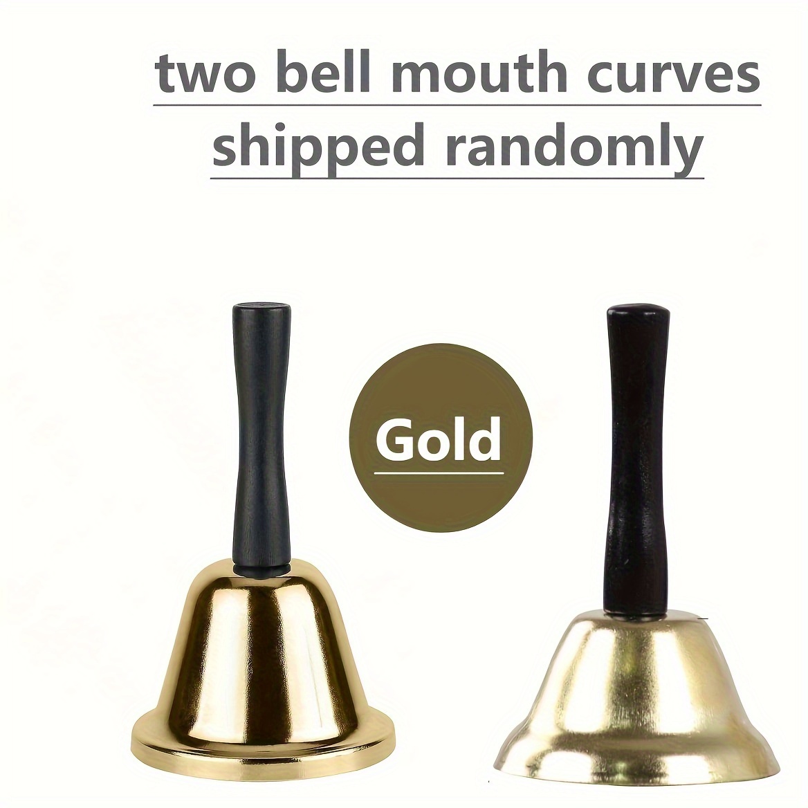 1pc Golden/Silvery Hand Bell Classic Dinner Bell Durable Hand Bells Loud Call Bell Service Bell Used for Weddings School Classroom Service and Game Parties Christmas