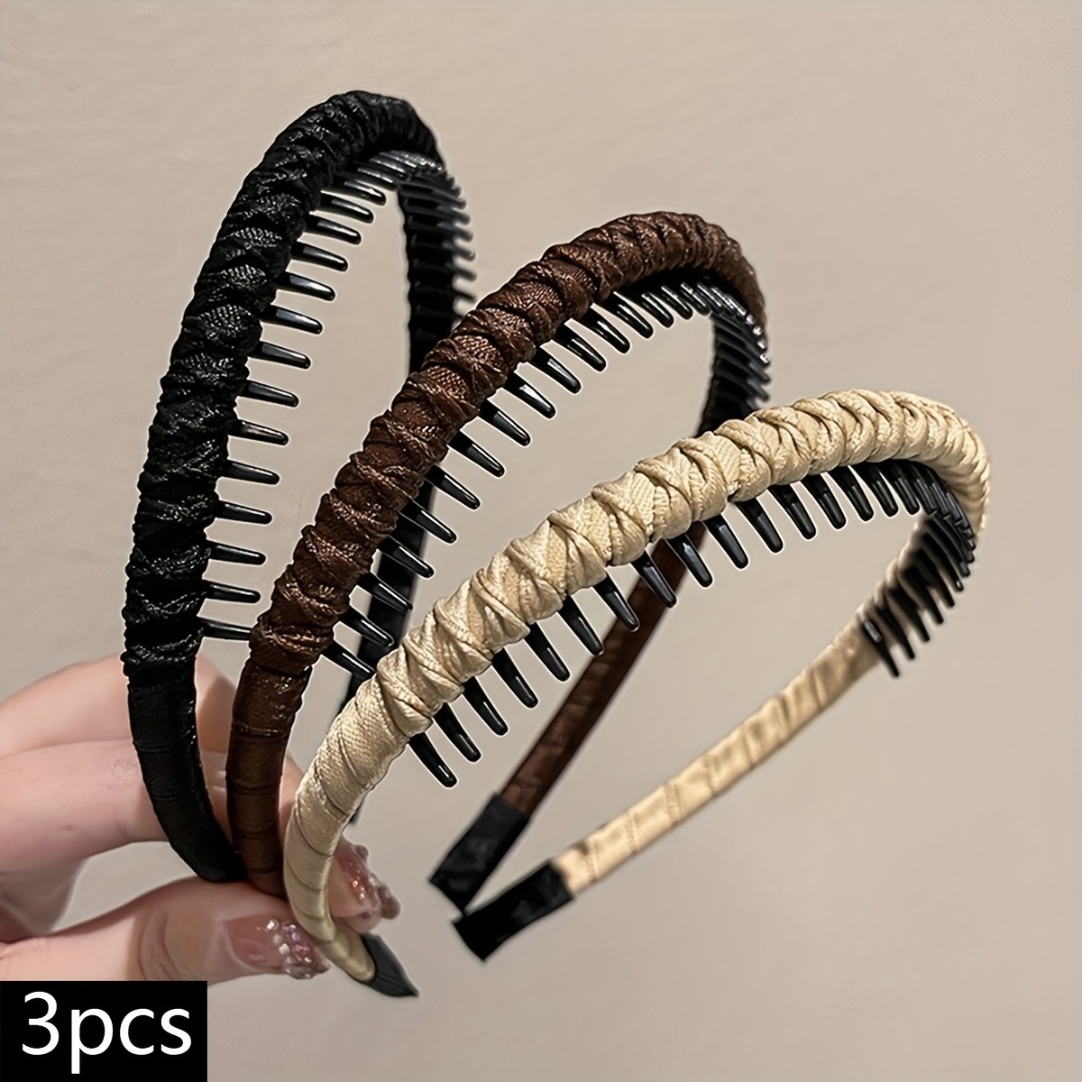TEMU 3/4pcs Minimalist High-end Hairband Women's Anti-slip Broken Hair Finishing Headband With Teeth For Washing Face