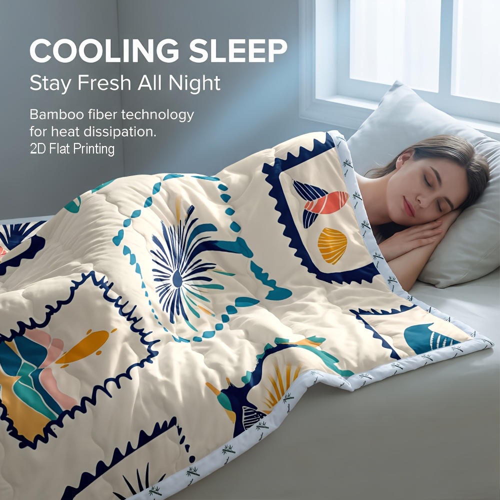 TEMU 1pc Bamboo Reversible Cooling & Warm Summer Comforter, Abstract Cooling Comforter Summer Bedding, Switchable Temperature Control, Lightweight
