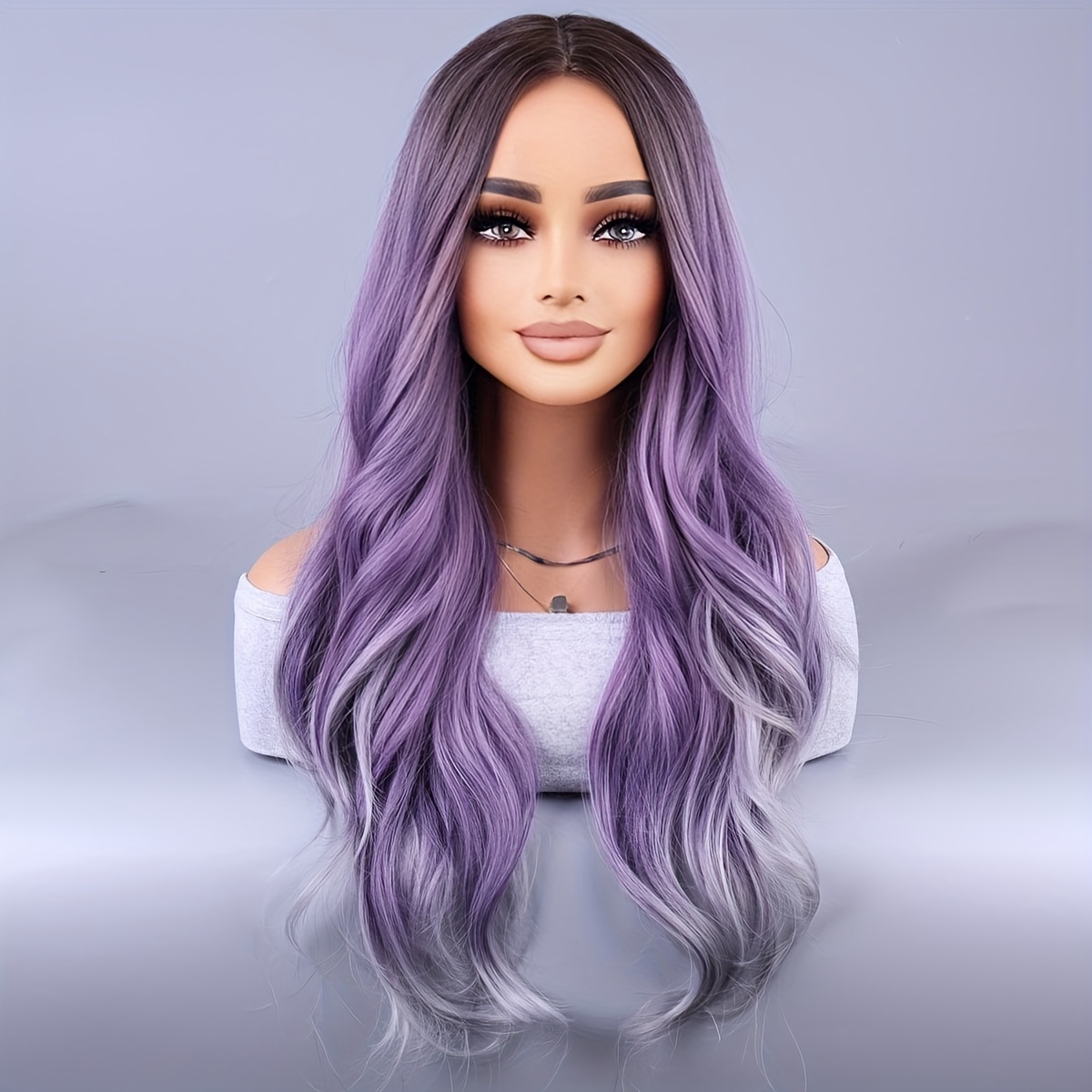 

European And American Fashion Curly Wig Purple Highlights Long Wig Head Cover