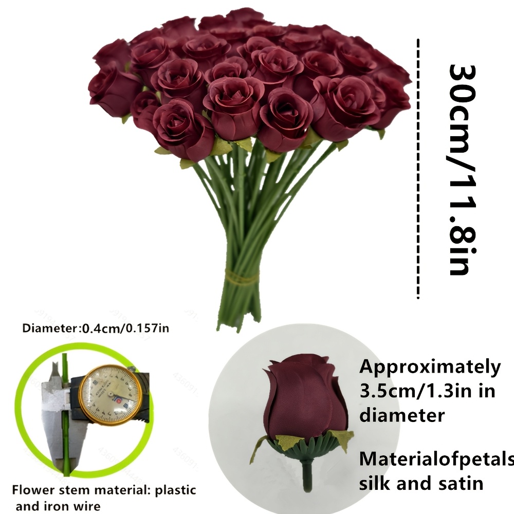 TEMU Bouquet de 40 roses artificielles en soie bordeaux - Roses fausses réalistes adaptées à la décoration de et du bureau, centres de table de