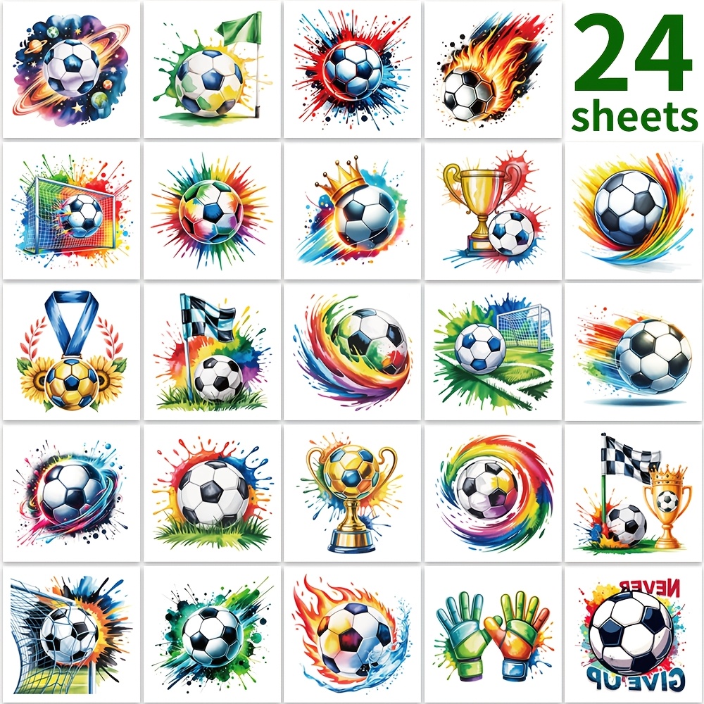 TEMU 24 feuilles de tatouages temporaires de soccer, autocollants imperméables pour de ballon de football pour les fêtes des fans de soccer, de fête