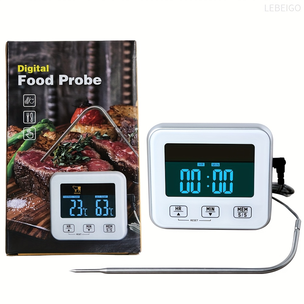 Image of A Multifunctional Food Thermometer With Dual For Timing And Temperature, Temperature Limit Alarm, Backlight Display, Suitable For Barbecuing, , And Oven Meat Temperature Measurement