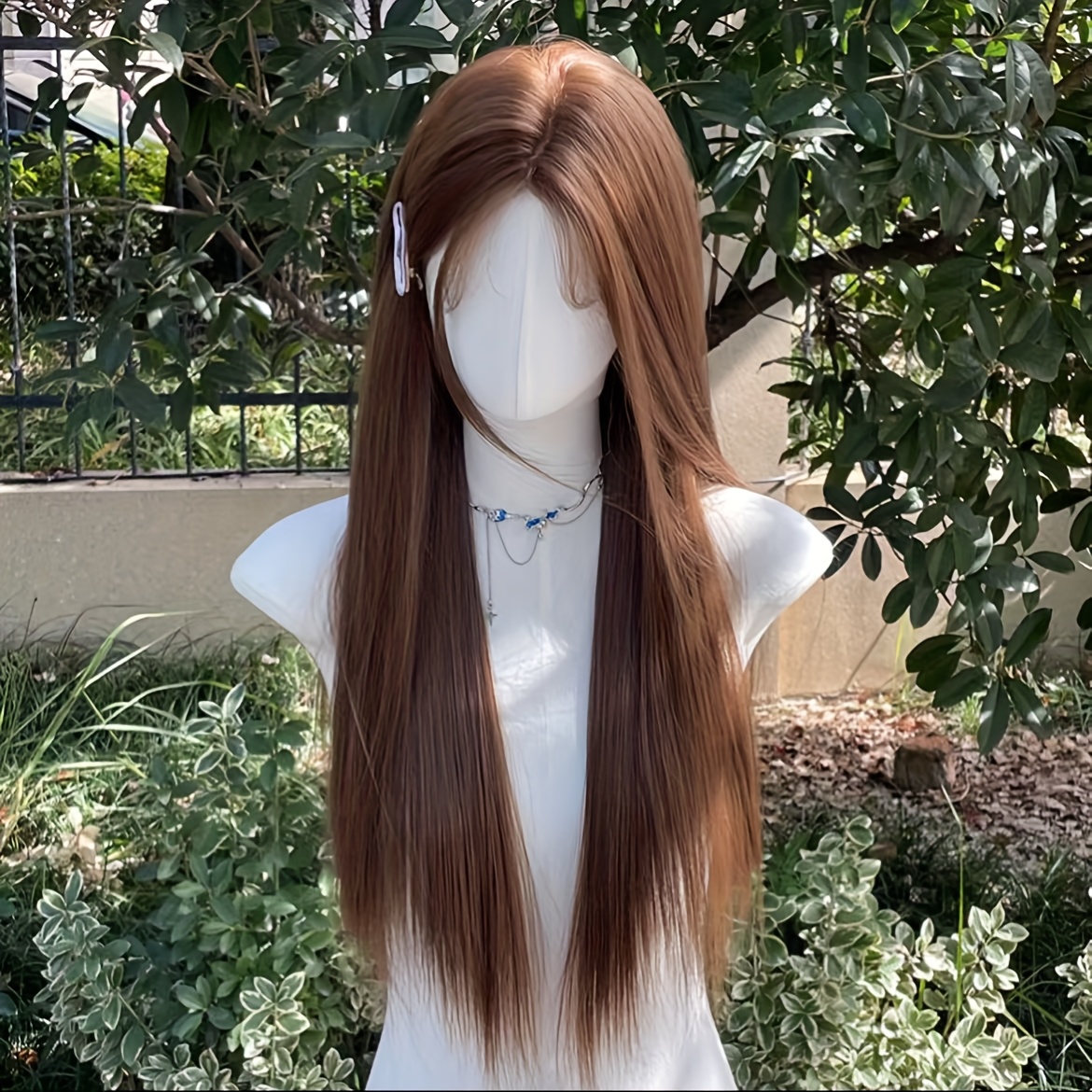 Image of A Daily Wig Suitable For Everyone, Light Brown Medium Split Long Hair, Straight Hair, Fashionable And Elegant, Party And Party Universal Wig