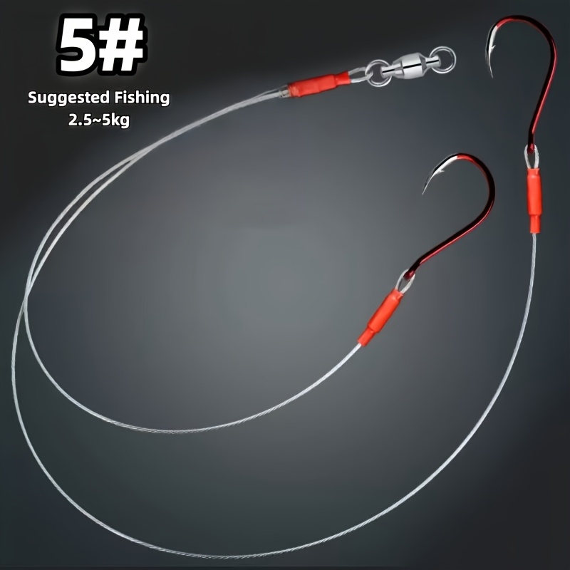 TEMU 2-pack Red Fishing Hook Set, Featuring 2 High-carbon Steel Hooks, Made Of 304 Stainless Steel, Hand-tied With 49 Strands Of Wire, Designed For