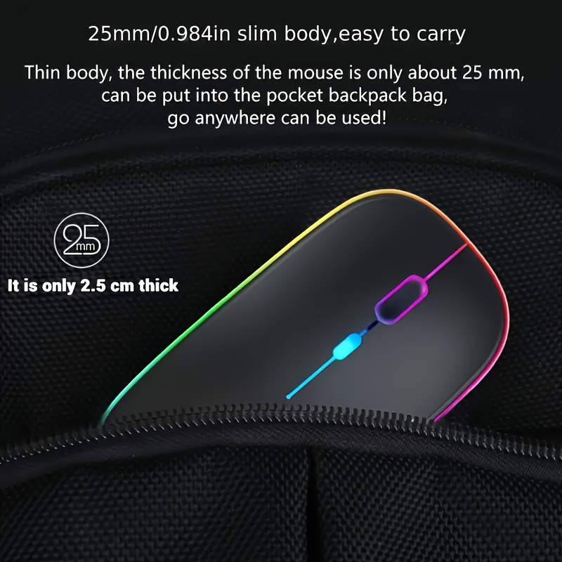 Wireless Portable Office Mute Wireless Mouse for Phone Tablet Laptop Computer Office Entertainment, Rechargeable Wireless 2.4G Dual Mode Mouse, Ergonomic RGB Ultra Thin Wireless Mouse, Type C Charging Interface, 4 Buttons, Compatible with Multiple Sy
