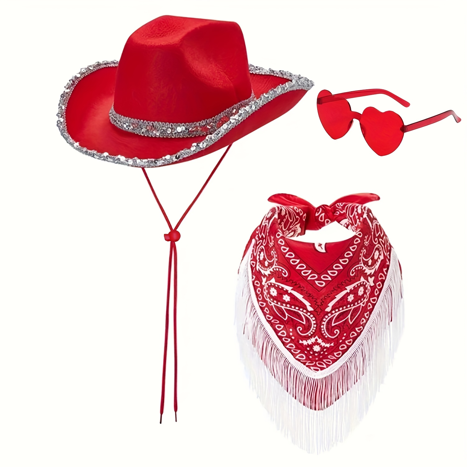 3pcs cowgirl costume set red fringe hat heart shaped fashion  display picture 1
