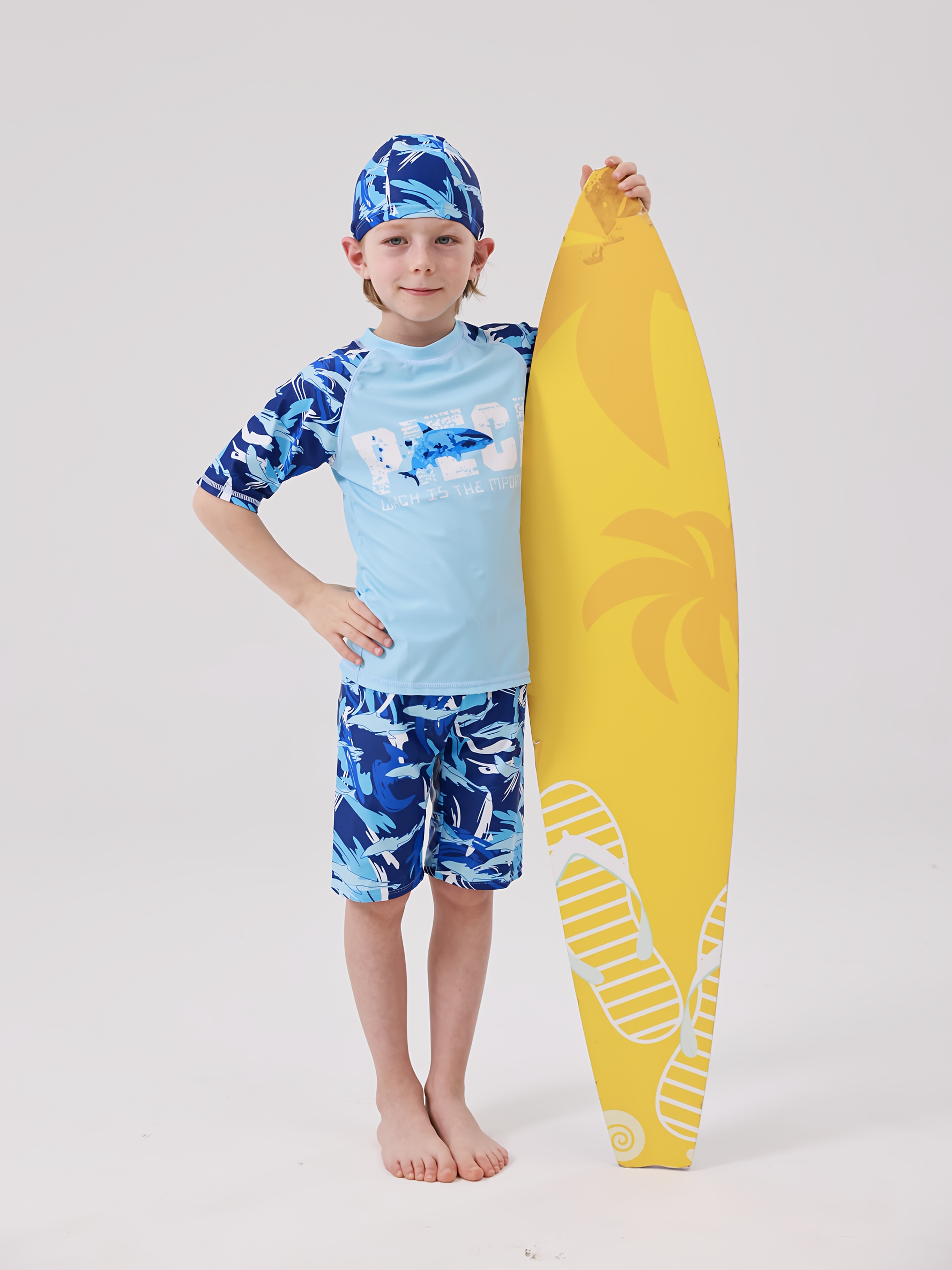 2025 new boys' swimwear three piece set short sleeves quick