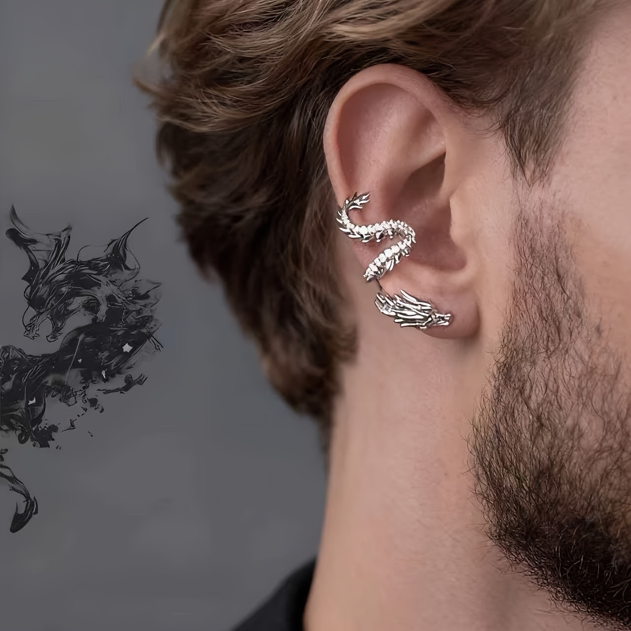 TEMU A Ear Cuff With A Unique, Edgy Dragon-shaped Design. Suitable For Men And Women, It's Everyday Casual Wear, Vacations, Parties, And As A Gift