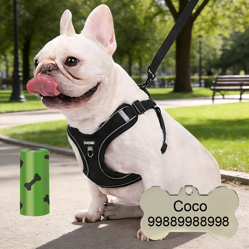 4pcs Set Pet ID Tags and Breathable Dog Harness