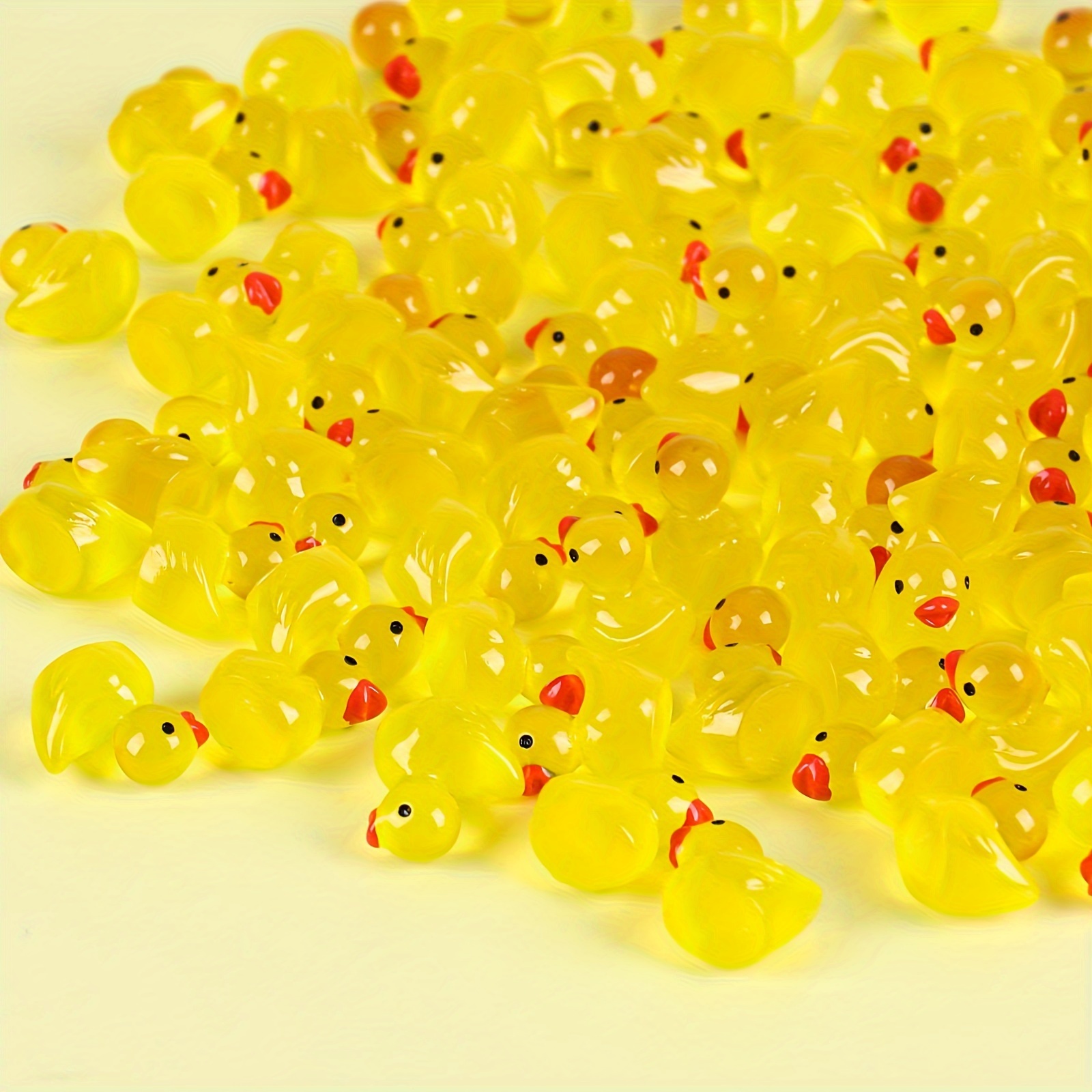 

100pcs Luminous Resin Yellow Duckling Miniatures - Doll House Doll Decor, Suitable For Over 3 Years Old, Glow-in-the-dark Duck Figurines For Diy, Aquarium, And Garden Decoration